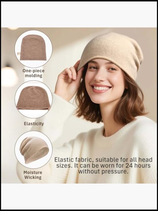 Pure Wool Slouchy Beanie Hat Seamless Knit Winter Skull Cap main image 6